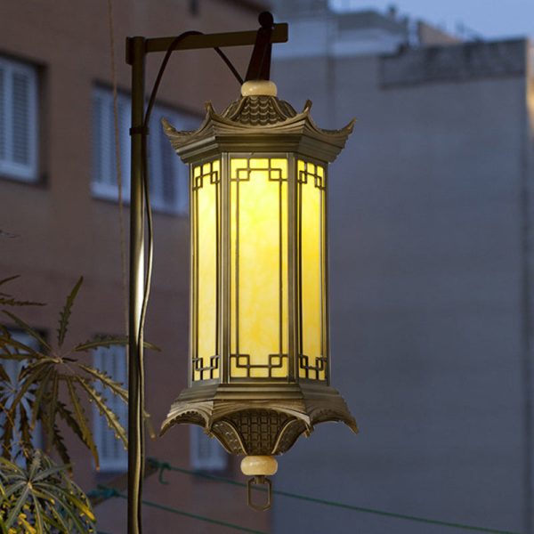 Traditional Chinese Waterproof Aluminum Alloy Imitation Marble Lantern Pergola 1-Light Outdoor Pendant Light For Garden - Image 5