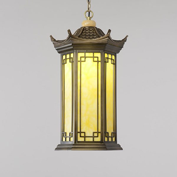 Traditional Chinese Waterproof Aluminum Alloy Imitation Marble Lantern Pergola 1-Light Outdoor Pendant Light For Garden - Image 13