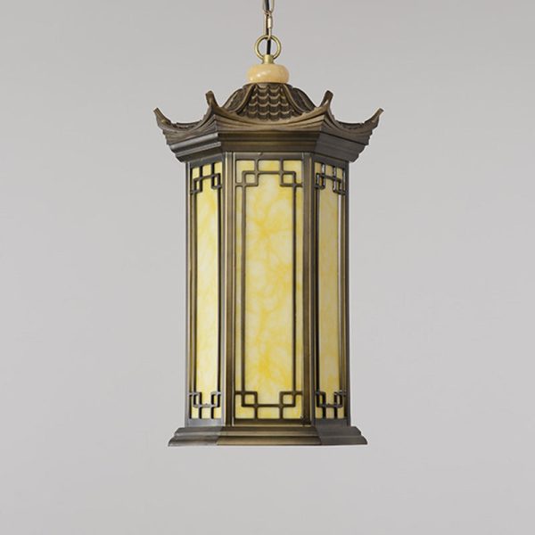 Traditional Chinese Waterproof Aluminum Alloy Imitation Marble Lantern Pergola 1-Light Outdoor Pendant Light For Garden - Image 14