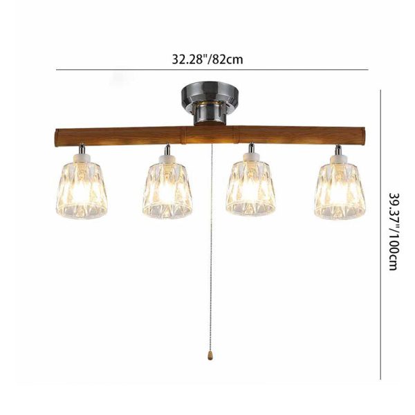 Contemporary Retro Aluminum Wood Acrylic Cylinder Zipper Foldable 4-Light Semi-Flush Mount Ceiling Light For Dining Room - Image 6