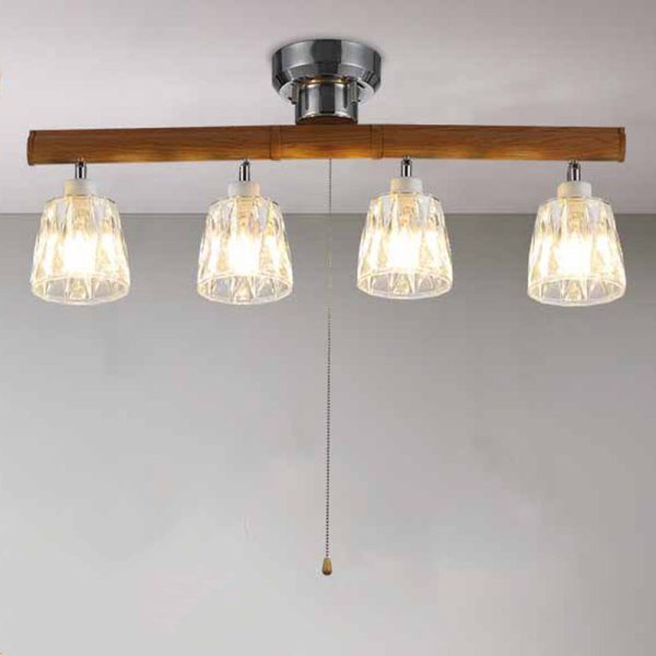 Contemporary Retro Aluminum Wood Acrylic Cylinder Zipper Foldable 4-Light Semi-Flush Mount Ceiling Light For Dining Room - Image 5