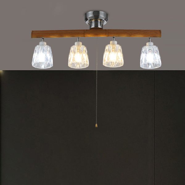 Contemporary Retro Aluminum Wood Acrylic Cylinder Zipper Foldable 4-Light Semi-Flush Mount Ceiling Light For Dining Room - Image 4