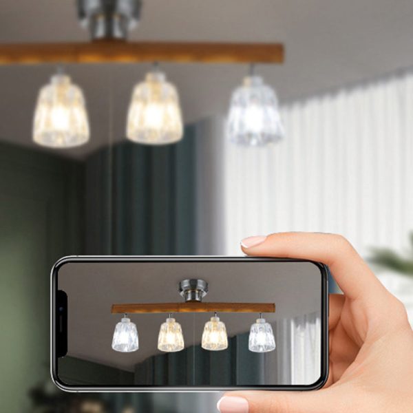 Contemporary Retro Aluminum Wood Acrylic Cylinder Zipper Foldable 4-Light Semi-Flush Mount Ceiling Light For Dining Room - Image 13