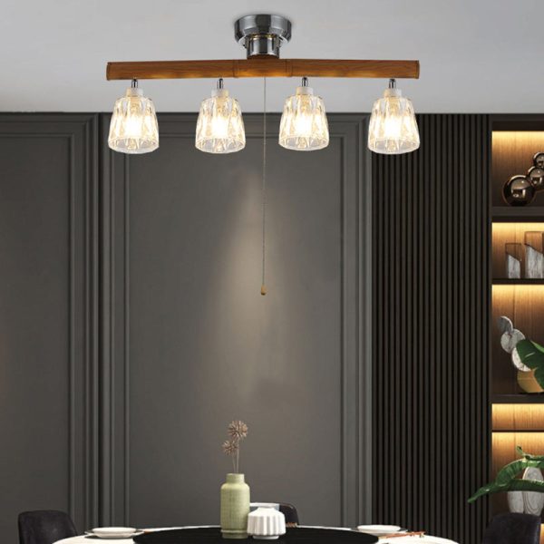 Contemporary Retro Aluminum Wood Acrylic Cylinder Zipper Foldable 4-Light Semi-Flush Mount Ceiling Light For Dining Room - Image 2