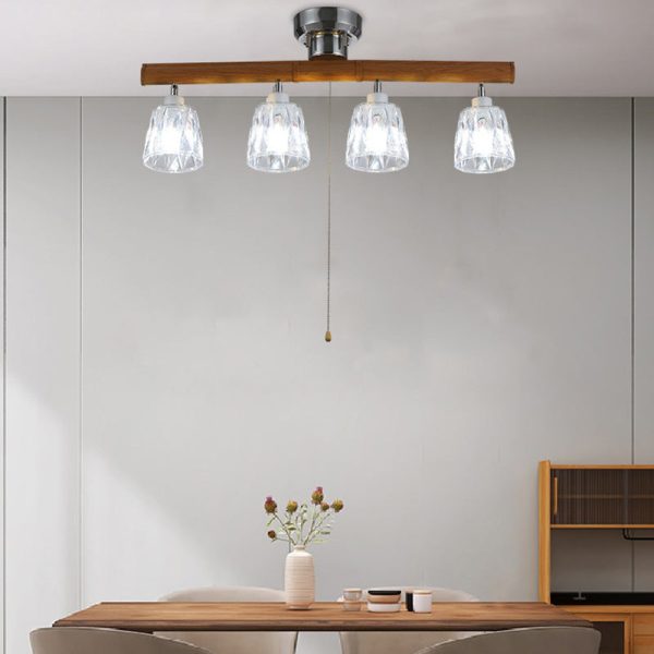 Contemporary Retro Aluminum Wood Acrylic Cylinder Zipper Foldable 4-Light Semi-Flush Mount Ceiling Light For Dining Room - Image 3