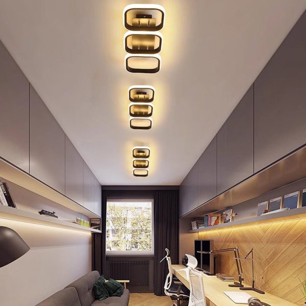 Modern Minimalist Iron Silica Circular Square LED Semi-Flush Mount Ceiling Light For Hallway - Image 3
