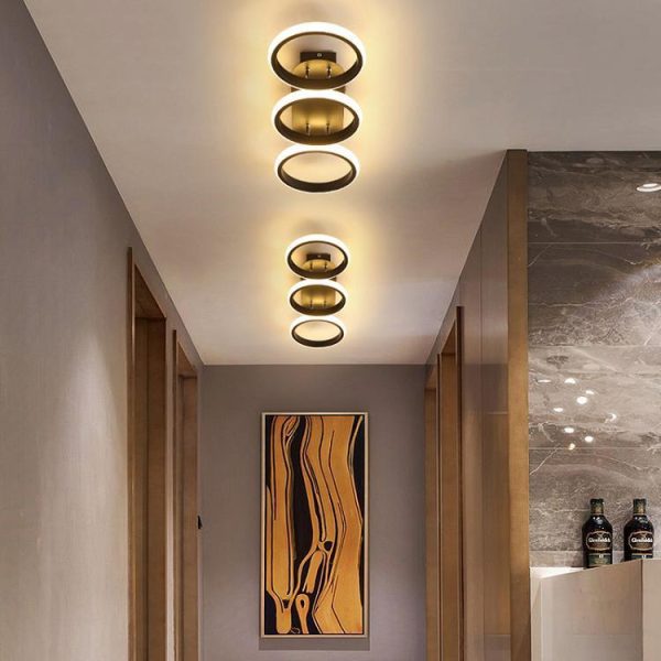 Modern Minimalist Iron Silica Circular Square LED Semi-Flush Mount Ceiling Light For Hallway