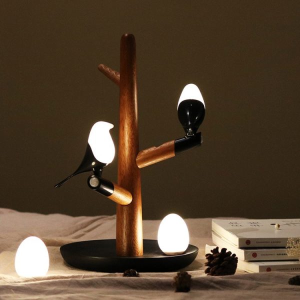 Contemporary Creative PC ABS Wood Silicone Magpie Branch LED Motion Sensor Night Light Table Lamp For Bedroom - Image 3