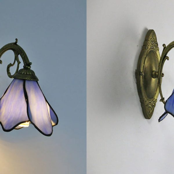 Vintage Tiffany Petals Stained Glass 1-Light Wall Sconce Lamp - Image 6