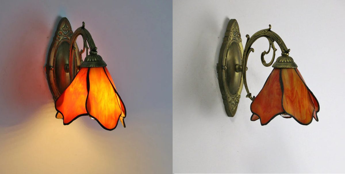 Vintage Tiffany Petals Stained Glass 1-Light Wall Sconce Lamp - Image 10