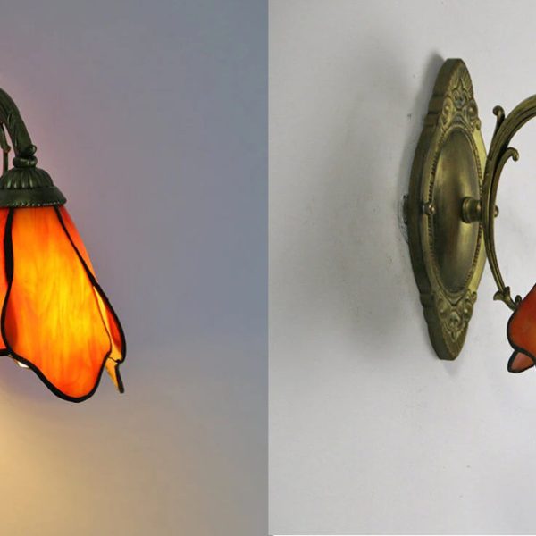 Vintage Tiffany Petals Stained Glass 1-Light Wall Sconce Lamp - Image 10