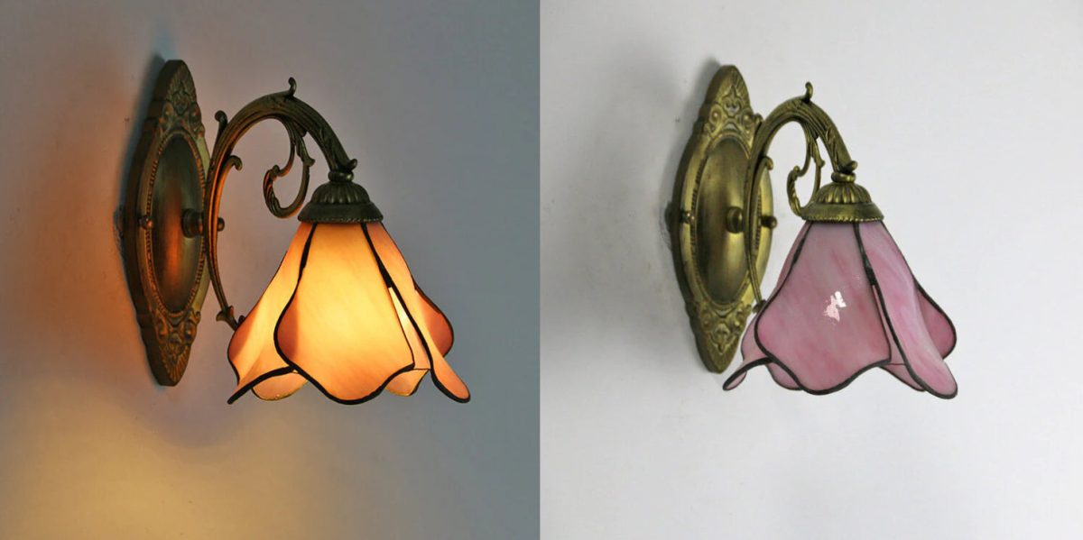 Vintage Tiffany Petals Stained Glass 1-Light Wall Sconce Lamp - Image 11