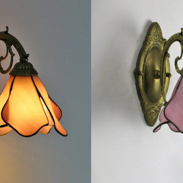Vintage Tiffany Petals Stained Glass 1-Light Wall Sconce Lamp - Image 11