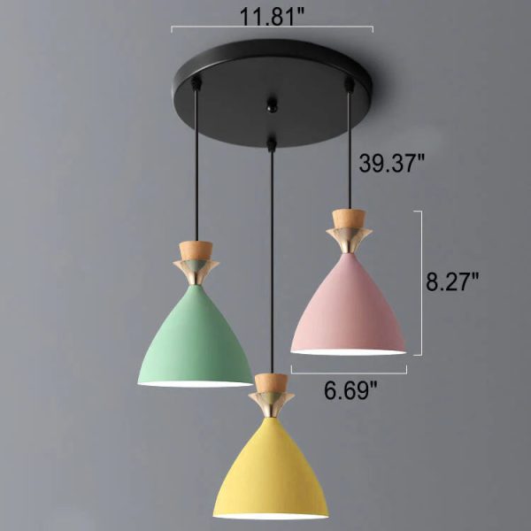 Nordic Macaron Candy Iron Cone 1/3 Light Chandelier - Image 5