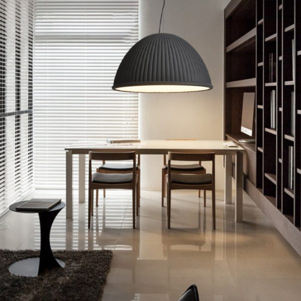 Contemporary Scandinavian Resin Half Circle Stripe Design 1-Light Pendant Light For Dining Room - Image 3