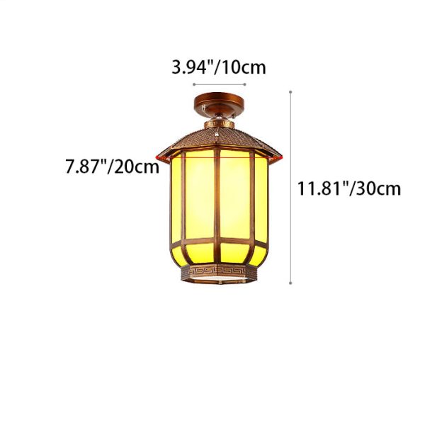 Traditional Chinese Round Lantern Aluminum Iron Glass 1-Light Semi-Flush Mount Ceiling Light For Outdoor Patio - Image 3