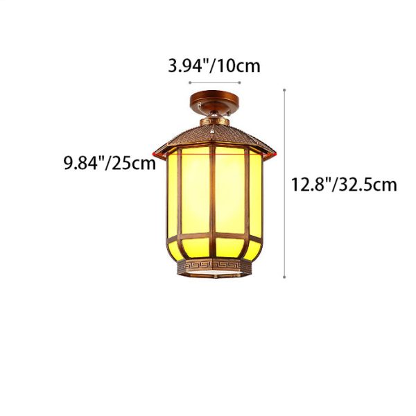 Traditional Chinese Round Lantern Aluminum Iron Glass 1-Light Semi-Flush Mount Ceiling Light For Outdoor Patio - Image 4