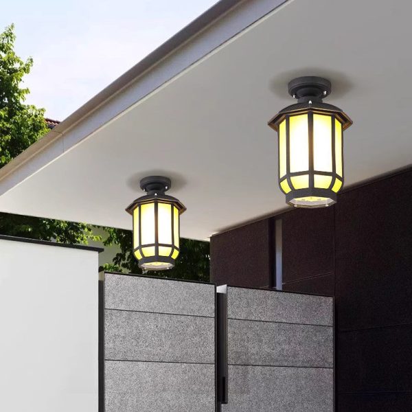Traditional Chinese Round Lantern Aluminum Iron Glass 1-Light Semi-Flush Mount Ceiling Light For Outdoor Patio - Image 6