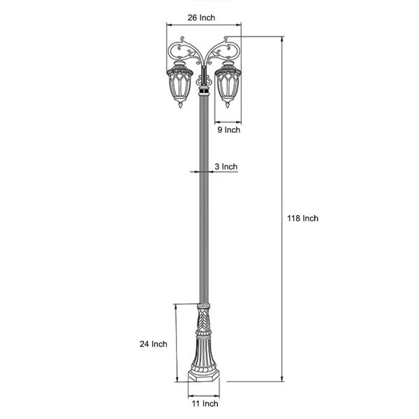 2 Head 118'' Aluminum Waterproof LED Black European Style Street Lights - Image 4