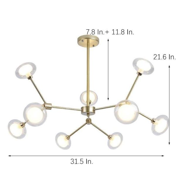 9-light Glass LED Nordic Sputnik Chandeliers Hanging Ceiling Lights - Image 8