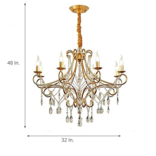 Vintage 8-Light Candle Chandelier with Crystal Accents - Image 6