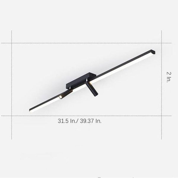 Unique 2-Spotlights Black Linear Semi-Flush Mount Ceiling LED Light - Image 6