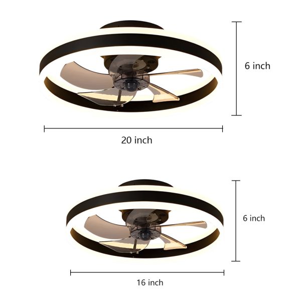 16'' Circular Dimmable Modern Ceiling Fan Light Flush Mount LED Chandelier with Fan - Image 6