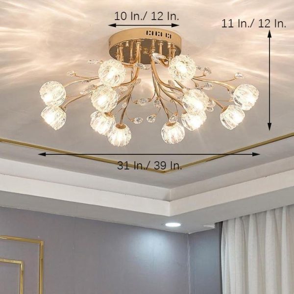 Globe Flush Mount Ceiling Light Glass Crystal Cluster LED Light - Image 6