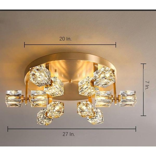 6 Light Unique Crystal Brass Flush Mount Light LED Ceiling Light - Image 11
