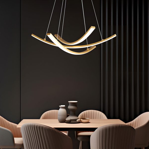 Elegant Curved Copper Strip Full-Spectrum LED Pendant Light
