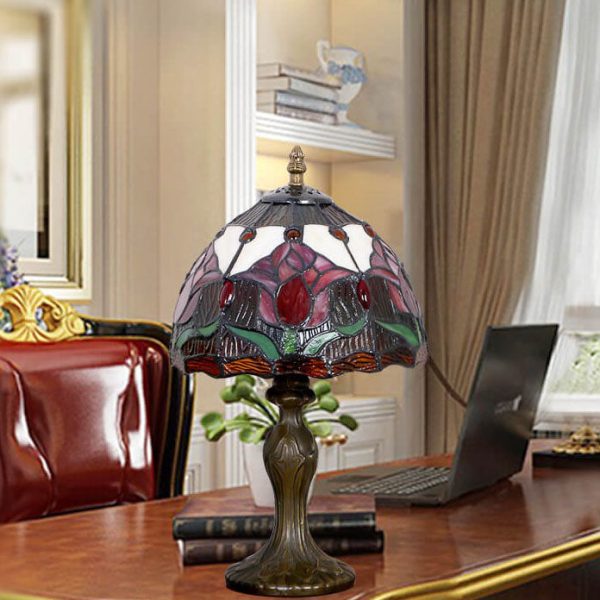 Tiffany Rustic Tulip Stained Glass Round 1-Light Table Lamp - Image 2