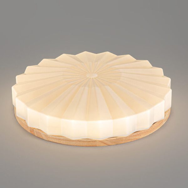 Japanese Minimalist Round Wood Acrylic LED Flush Mount Lighting - Image 2