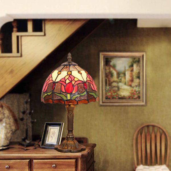 Tiffany Rustic Tulip Stained Glass Round 1-Light Table Lamp - Image 16