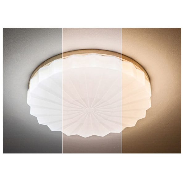 Japanese Minimalist Round Wood Acrylic LED Flush Mount Lighting - Image 3