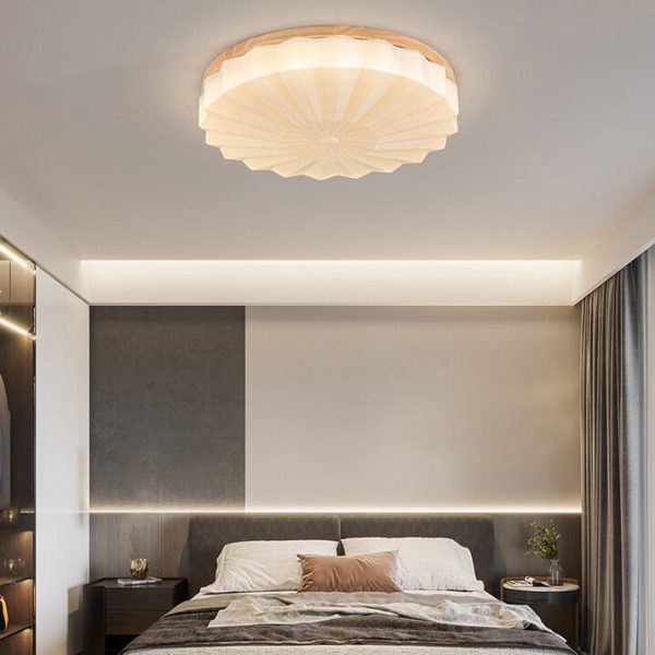 Japanese Minimalist Round Wood Acrylic LED Flush Mount Lighting - Image 7