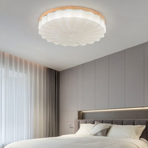 Japanese Minimalist Round Wood Acrylic LED Flush Mount Lighting - Image 8