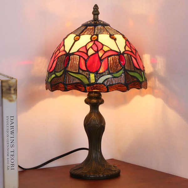 Tiffany Rustic Tulip Stained Glass Round 1-Light Table Lamp - Image 3