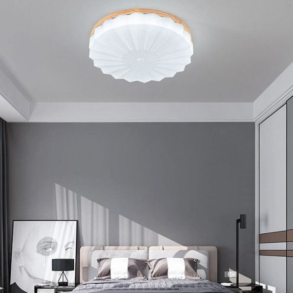 Japanese Minimalist Round Wood Acrylic LED Flush Mount Lighting - Image 9