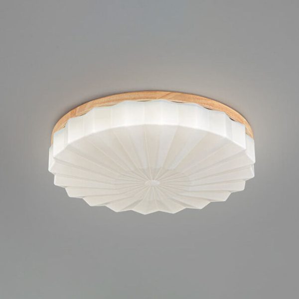Japanese Minimalist Round Wood Acrylic LED Flush Mount Lighting - Image 11