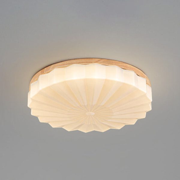 Japanese Minimalist Round Wood Acrylic LED Flush Mount Lighting - Image 10