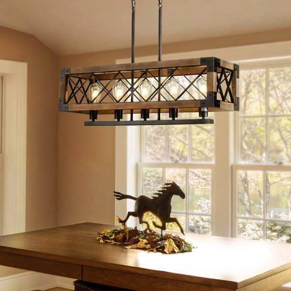 Rustic Industrial Linear Chandelier for Dining Rooms Farmhouse Rectangular/Square Light Fixture - Image 7