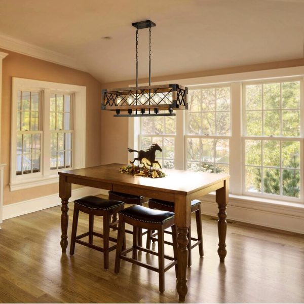 Rustic Industrial Linear Chandelier for Dining Rooms Farmhouse Rectangular/Square Light Fixture - Image 4