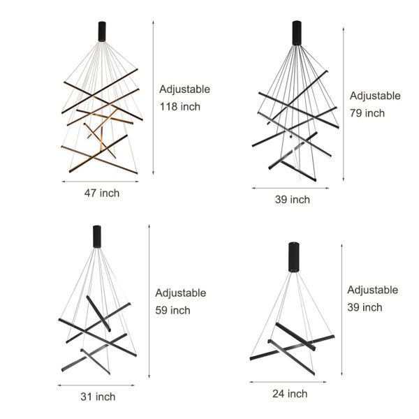 Minimalist Strip Stepless Dimming LED Black Modern Chandelier with Remote - Image 9