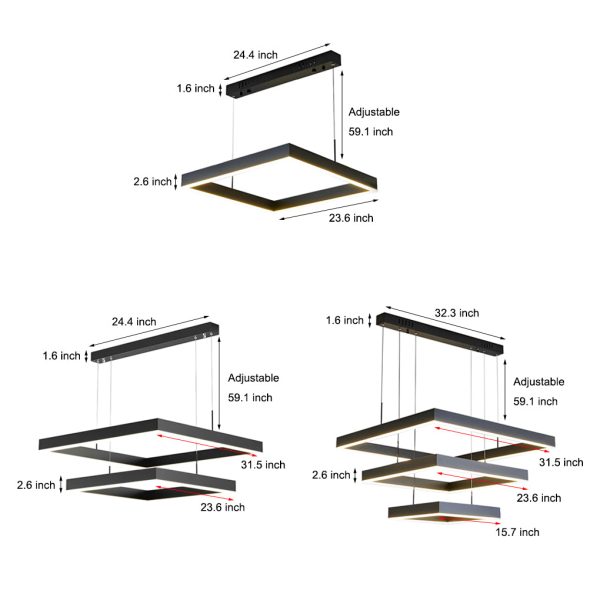 3 Layers Square Stepless Dimming LED Black Modern Chandelier with Remote Control - Image 8