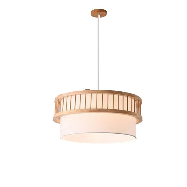 Traditional Japanese Wood Fabric Round Shade 1/4-Light Chandelier For Dining Room - Image 15