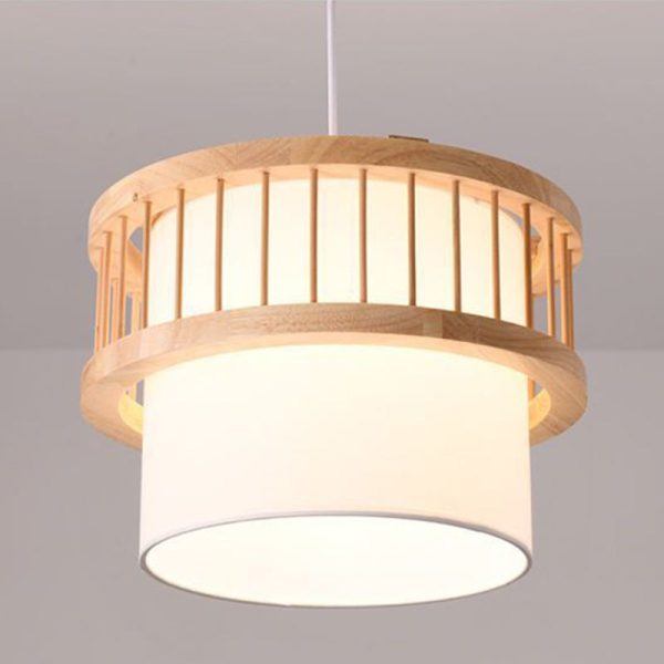 Traditional Japanese Wood Fabric Round Shade 1/4-Light Chandelier For Dining Room - Image 10