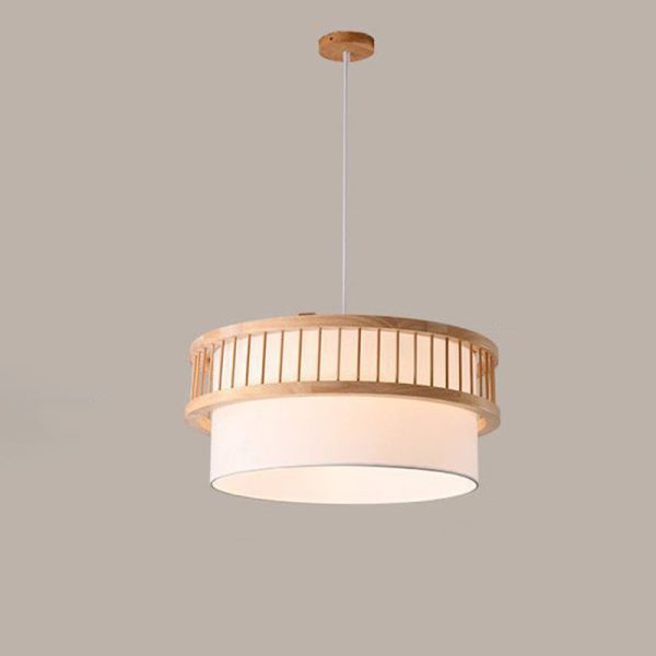Traditional Japanese Wood Fabric Round Shade 1/4-Light Chandelier For Dining Room - Image 13