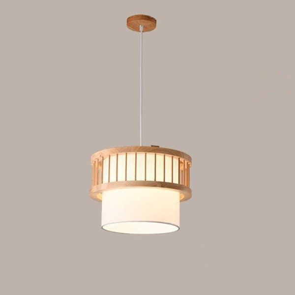 Traditional Japanese Wood Fabric Round Shade 1/4-Light Chandelier For Dining Room - Image 14