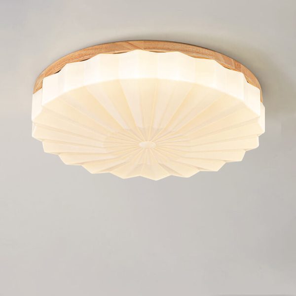 Japanese Minimalist Round Wood Acrylic LED Flush Mount Lighting - Image 13