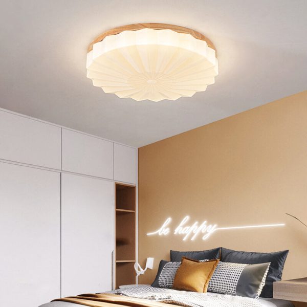 Japanese Minimalist Round Wood Acrylic LED Flush Mount Lighting - Image 14